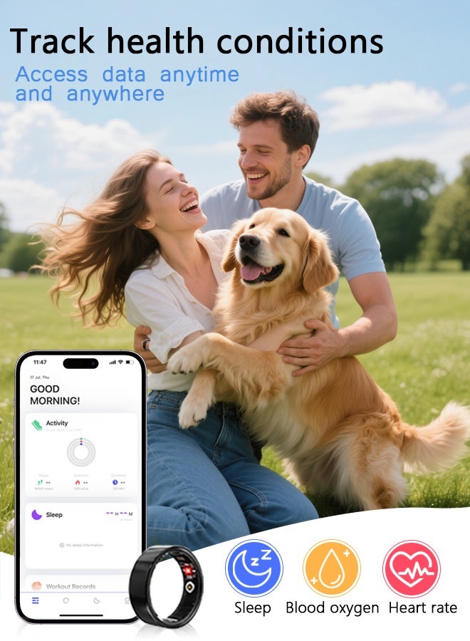 Smart Ring, Health Tracker for Women Men, Fitness Tracker with Heart Rate, Blood Oxygen, Sleep Monitor, Calories, Step Counter, IP68 Waterproof Smart Ring for iPhone & Android, No Subscription Fee (Black, 11#) - Image 2