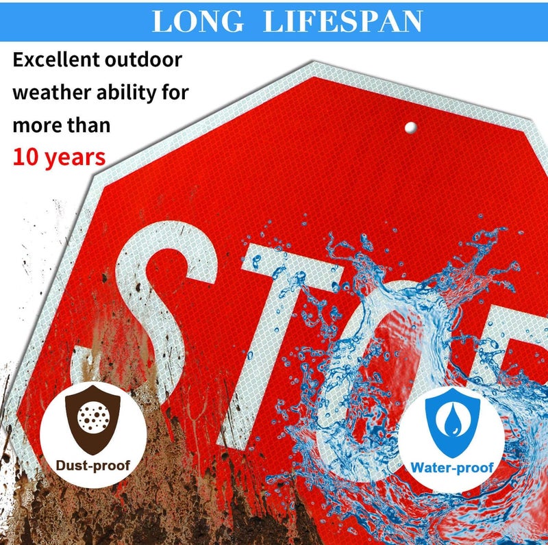 Faittoo Stop Signs,18 x 18 Inches Octagon Engineer Grade Reflective Sheeting Street Slow Warning Signs, Rust Free Aluminum, Reflective, UV Protected and Waterproof, Weather Resistant, Durable Ink - Image 4