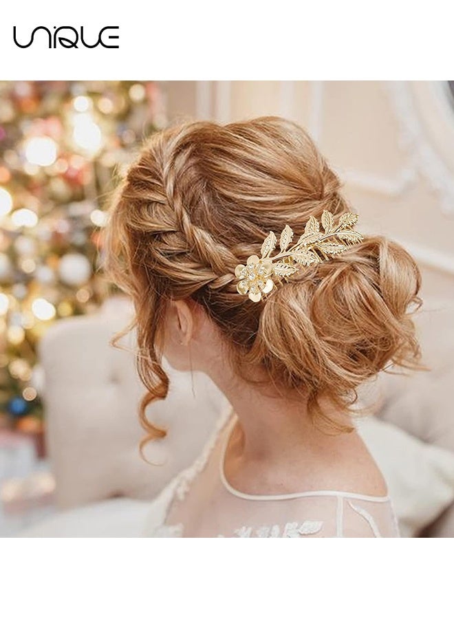 يونيك 6 قطع من دبابيس الشعر المزينة بحجر الراين على شكل ورقة وفراشة بأسنان لحفل الزفاف، لعروسة وصديقاتها كأكسسوارات شعر للنساء والفتيات (ذهبي) - Image 4