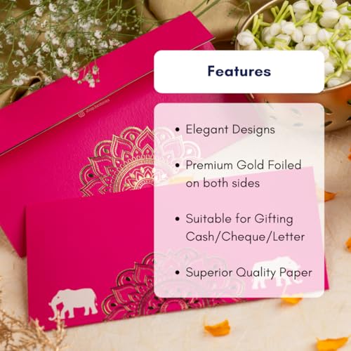 Be Stories Royal Elegance Print Rectangle Shape Cash Envelopes/Shagun Lifafa For Gifting Money On Wedding, BabyShower, Diwali, Christmas With Gold sticker seals - 7.50 x 3.50 Inches, Pack of 5 - Image 4
