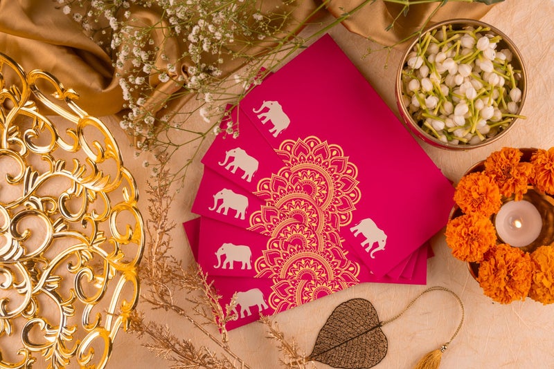 Be Stories Royal Elegance Print Rectangle Shape Cash Envelopes/Shagun Lifafa For Gifting Money On Wedding, BabyShower, Diwali, Christmas With Gold sticker seals - 7.50 x 3.50 Inches, Pack of 5 - Image 1