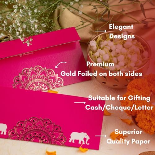 Be Stories Royal Elegance Print Rectangle Shape Cash Envelopes/Shagun Lifafa For Gifting Money On Wedding, BabyShower, Diwali, Christmas With Gold sticker seals - 7.50 x 3.50 Inches, Pack of 5 - Image 3
