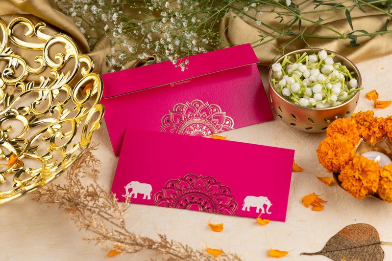 Be Stories Royal Elegance Print Rectangle Shape Cash Envelopes/Shagun Lifafa For Gifting Money On Wedding, BabyShower, Diwali, Christmas With Gold sticker seals - 7.50 x 3.50 Inches, Pack of 5 - Image 2
