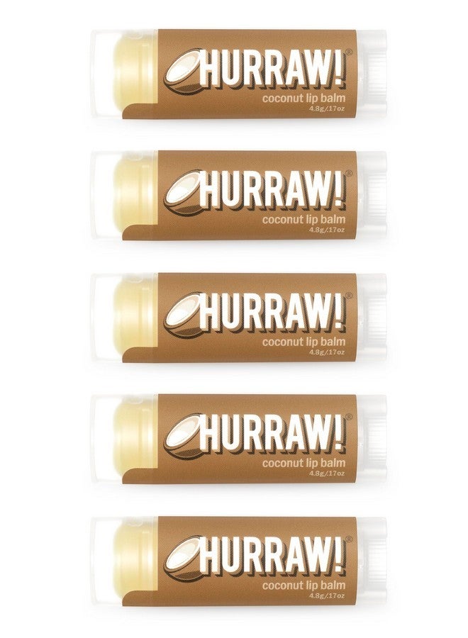 Hurraw! Coconut Lip Balm, 5 Pack: Organic, Certified Vegan, Cruelty and Gluten Free. Non-GMO, 100% Natural Ingredients. Bee, Shea, Soy and Palm Free. Made in USA - Image 1
