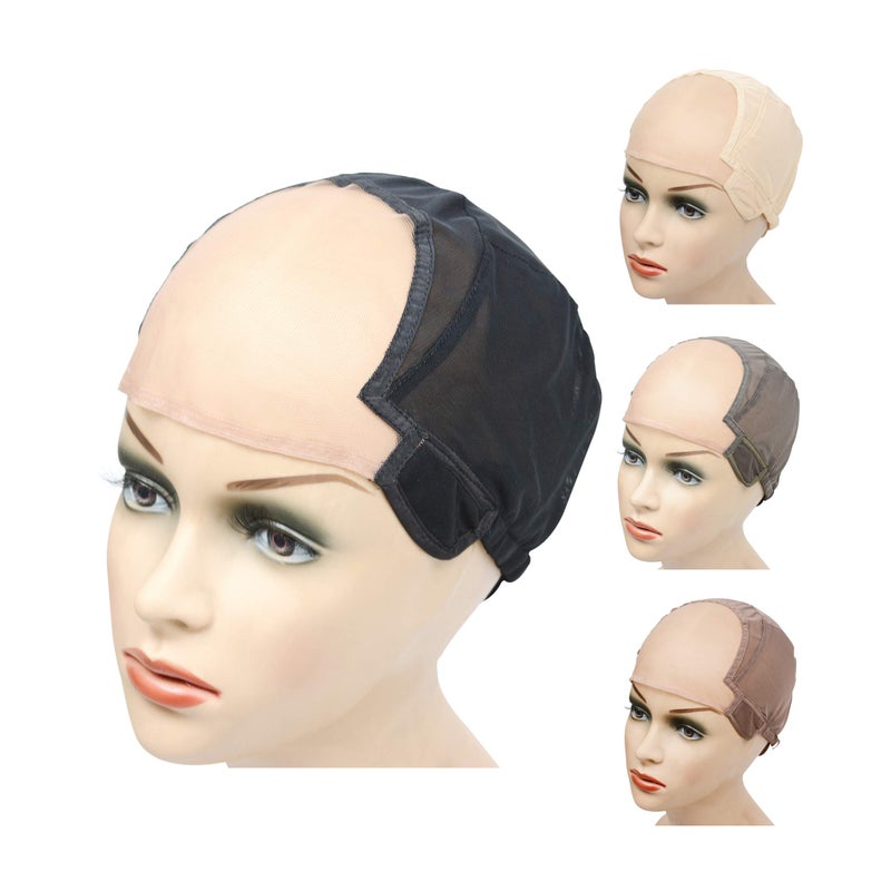 YANTAISIYU U Part Lace Wig Cap for Making Wigs Stretch to Ear Weaving Wig Cap with Adjustable Straps for Women Black L 23 Inch