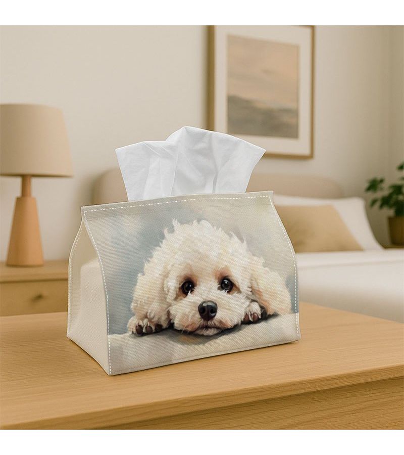Cute Puppy Portrait Decorative Tissue Box Holder Size 7x4 3x5 1 Inch For Home Car - Image 1