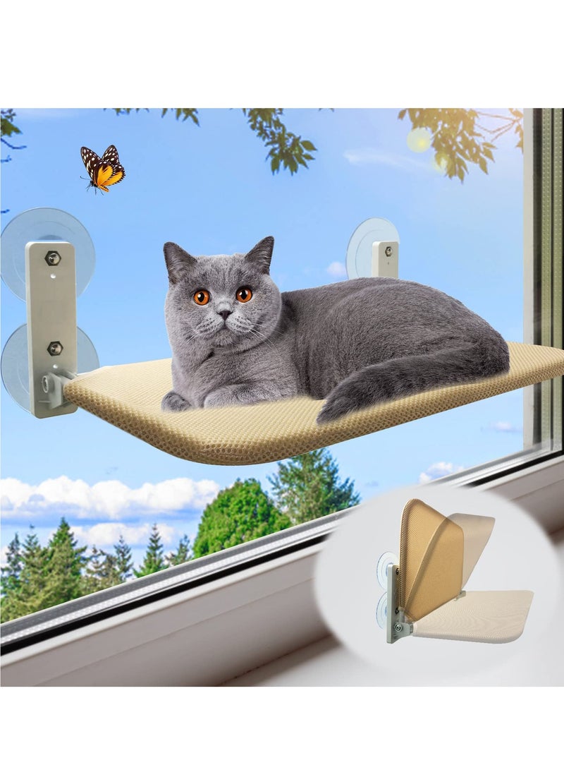 SYOSI Toys Organizer Foldable Cat Window Perch, Cordless Cat Window Hammock with 4 Strong Suction Cups, Foldable Cat Beds for Indoor Cats, Large Cats Window Seat Windowsill Safety with Sturdy Metal Frame Soft Cover - Image 1