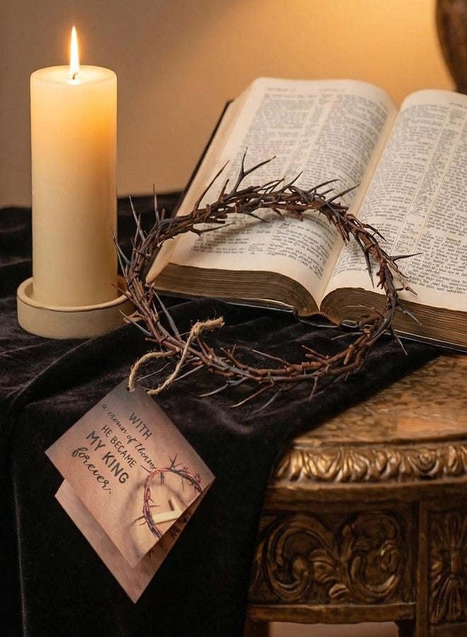 Yinder Crown of Thorns Set with Jesus Thorn Crowns Prayer Request Card Lent Holy Week Good Friday Jesus Crucifixion Life Authentic Biblical Lifesize 8" Crown of Thorns for Church Decor Religious Gift - Image 3