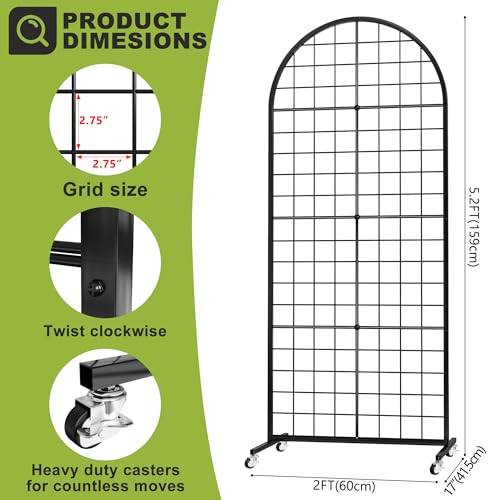 VGMiu Grid Wall Panel 1PCS Display Stand 2' x 5.2' FT Black Grid Wall Panels Movable Retail Display Racks Floorstanding Gridwall Heavy Duty with Wheel for Art Craft Photo Displays Fair Trade Show - Image 2