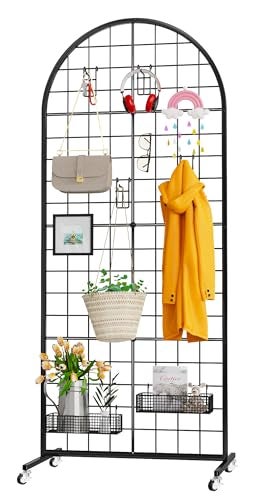 VGMiu Grid Wall Panel 1PCS Display Stand 2' x 5.2' FT Black Grid Wall Panels Movable Retail Display Racks Floorstanding Gridwall Heavy Duty with Wheel for Art Craft Photo Displays Fair Trade Show - Image 1