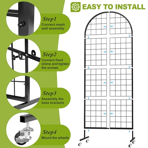 VGMiu Grid Wall Panel 1PCS Display Stand 2' x 5.2' FT Black Grid Wall Panels Movable Retail Display Racks Floorstanding Gridwall Heavy Duty with Wheel for Art Craft Photo Displays Fair Trade Show - Image 3