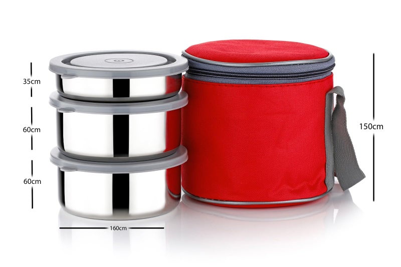 Sorriso Jupiter Lunch Box for Office Use | Insulated Lunch Bag with 3 Stainless Steel Containers | Steel Lunch Box for School & Office | Compact Tiffin Box for School Kids & Adults - Image 2