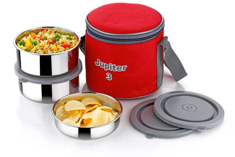 Sorriso Jupiter Lunch Box for Office Use | Insulated Lunch Bag with 3 Stainless Steel Containers | Steel Lunch Box for School & Office | Compact Tiffin Box for School Kids & Adults - Image 1