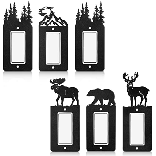 Lothee 6 Pcs Metal Bear Light Switch Cover Plate Moose Tree Mountain Elk Forest Outlet Plate Toggle Outlet Wall Cover for Home(Single Flat) - Image 1