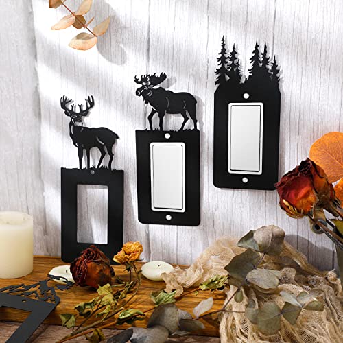Lothee 6 Pcs Metal Bear Light Switch Cover Plate Moose Tree Mountain Elk Forest Outlet Plate Toggle Outlet Wall Cover for Home(Single Flat) - Image 4