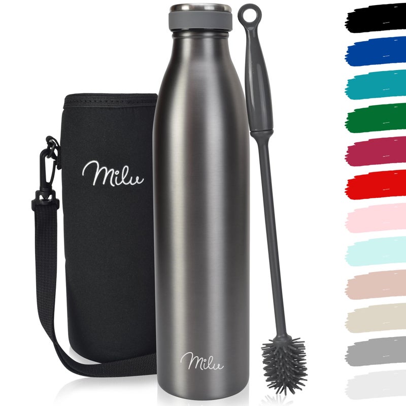 Milu Stainless Steel Drinking Bottle 1000 ml  Insulated Thermo Flask for Water  Leak Proof Insulated and Double Walled Carbonated Grey 1L