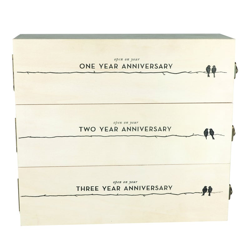 Twine Twine Newlyweds Anniversary Wooden Gift Box with Lids and Brass Latches Fits 3 Standard Wine Bottles Wedding Keepsake Boxes Decorative Storage Case for Mementos 