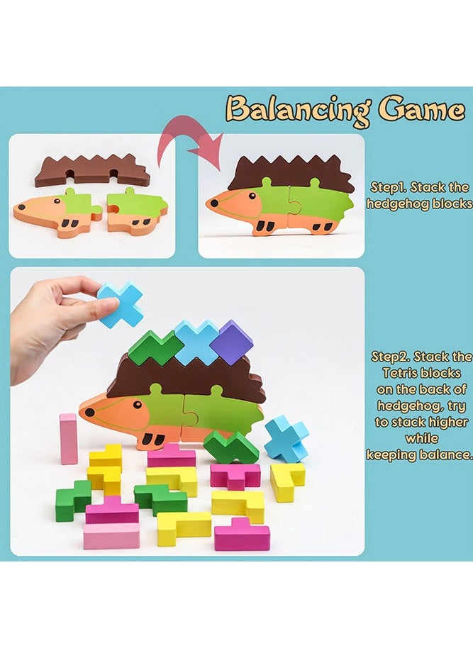 Bebiland 2-in-1 Wooden Blocks Stacking Toys, Hedgehog Tetris Game Toy for 3+ Years Old Kids  - Image 4
