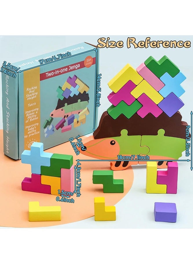 Bebiland 2-in-1 Wooden Blocks Stacking Toys, Hedgehog Tetris Game Toy for 3+ Years Old Kids  - Image 2
