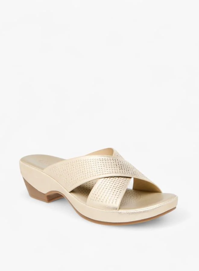 Le Confort Womens Embellished Cross Strap Comfort Sandals With Block Heels