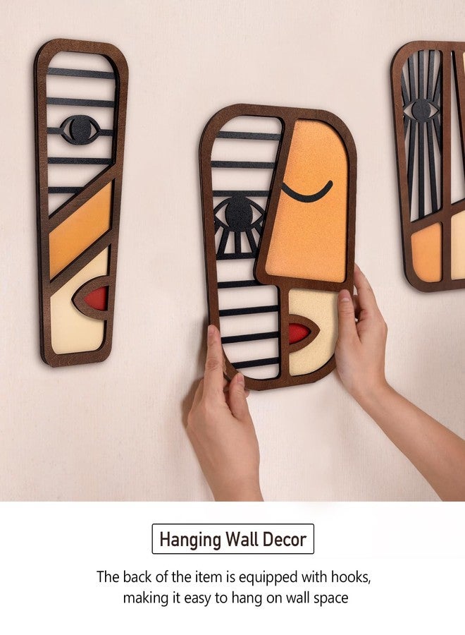 LIFVEAN Abstract Wood Picasso Wall Art Decor - Vintage African Art Tribal Wall Art - Modern Minimalism Mask Home Wall Decor - for Bedroom Bathroom Living Room (3 Piece) - Image 3