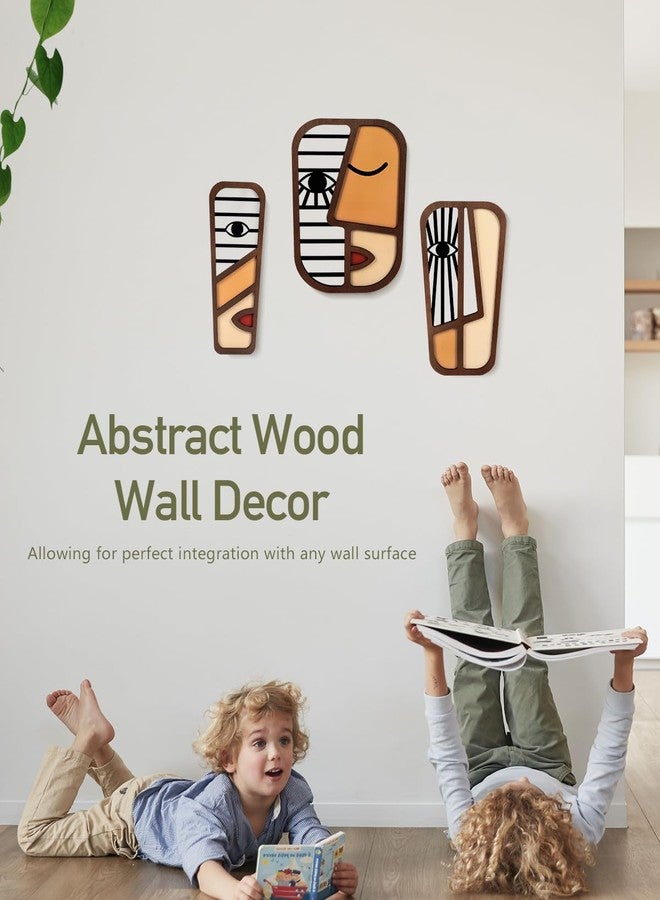 LIFVEAN Abstract Wood Picasso Wall Art Decor - Vintage African Art Tribal Wall Art - Modern Minimalism Mask Home Wall Decor - for Bedroom Bathroom Living Room (3 Piece) - Image 5