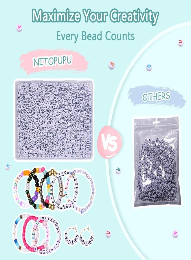 NITOPUPU Acrylic Letter Beads Alphabet Colorful Letter White Cube Beads for Friendship Bracelets and Gifts Souvenir Jewelry Making(6*6mm Cube,1000pcs) - Image 4