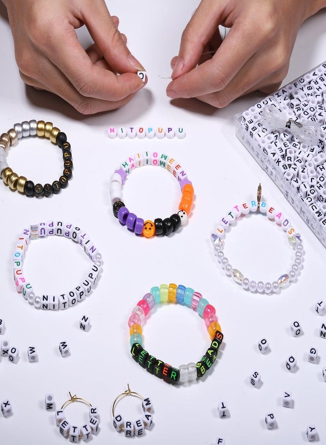NITOPUPU Acrylic Letter Beads Alphabet Colorful Letter White Cube Beads for Friendship Bracelets and Gifts Souvenir Jewelry Making(6*6mm Cube,1000pcs) - Image 2