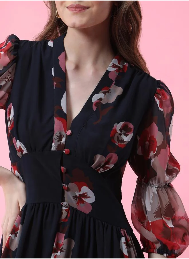 ميش Mish Floral Print Asymmetric Hem Wrap Style Maxi Dress