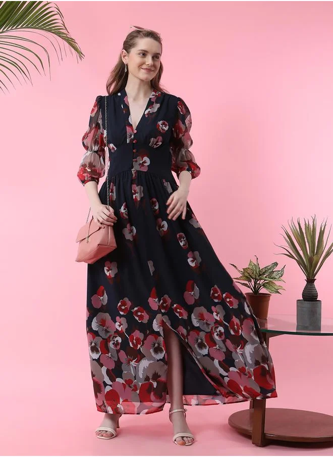 ميش Mish Floral Print Asymmetric Hem Wrap Style Maxi Dress