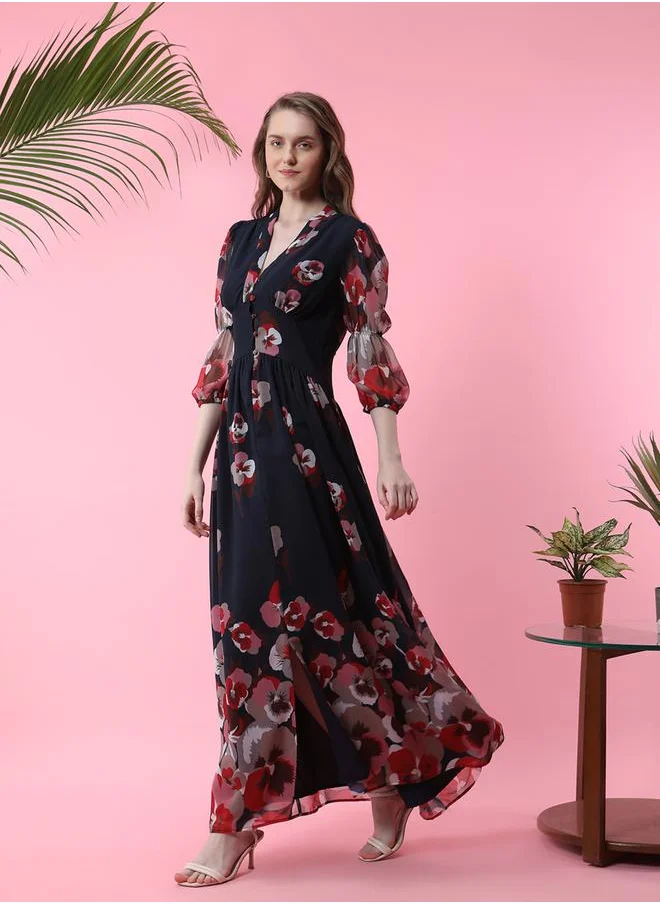 ميش Floral Print Asymmetric Hem Wrap Style Maxi Dress by Styli