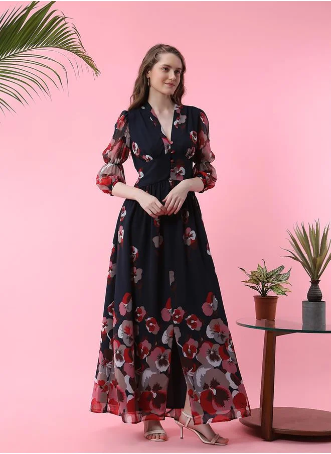 ميش Floral Print Asymmetric Hem Wrap Style Maxi Dress by Styli
