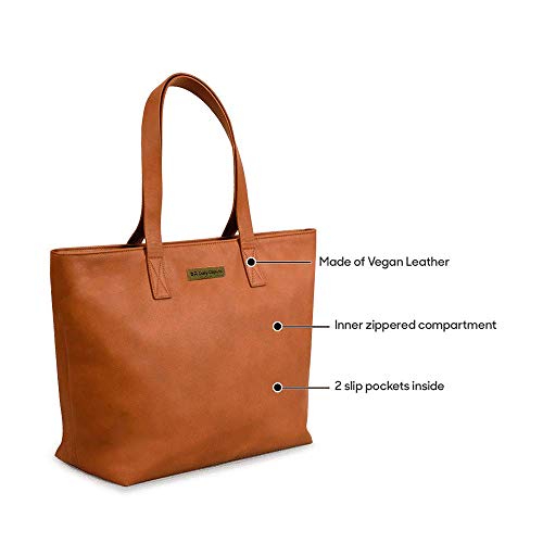 DailyObjects Women's Latest Tote Bag | Spacious, Stylish, Sturdy Vegan Leather Handbag with Zip closure and Laptop Compatibility | Handcrafted Ladies Shoulder Purse For Daily & Office Use - Tan - Image 2