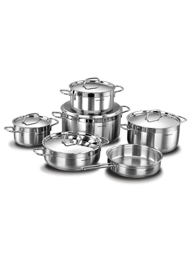 ALFA XL 11 PIECES STAINLESS STEEL COOKWARE SET | INDUCTION COMPATIBLE POTS AND PANS SET | SILVER -KA1641 HIGH POLISHED STAINLESS STEEL