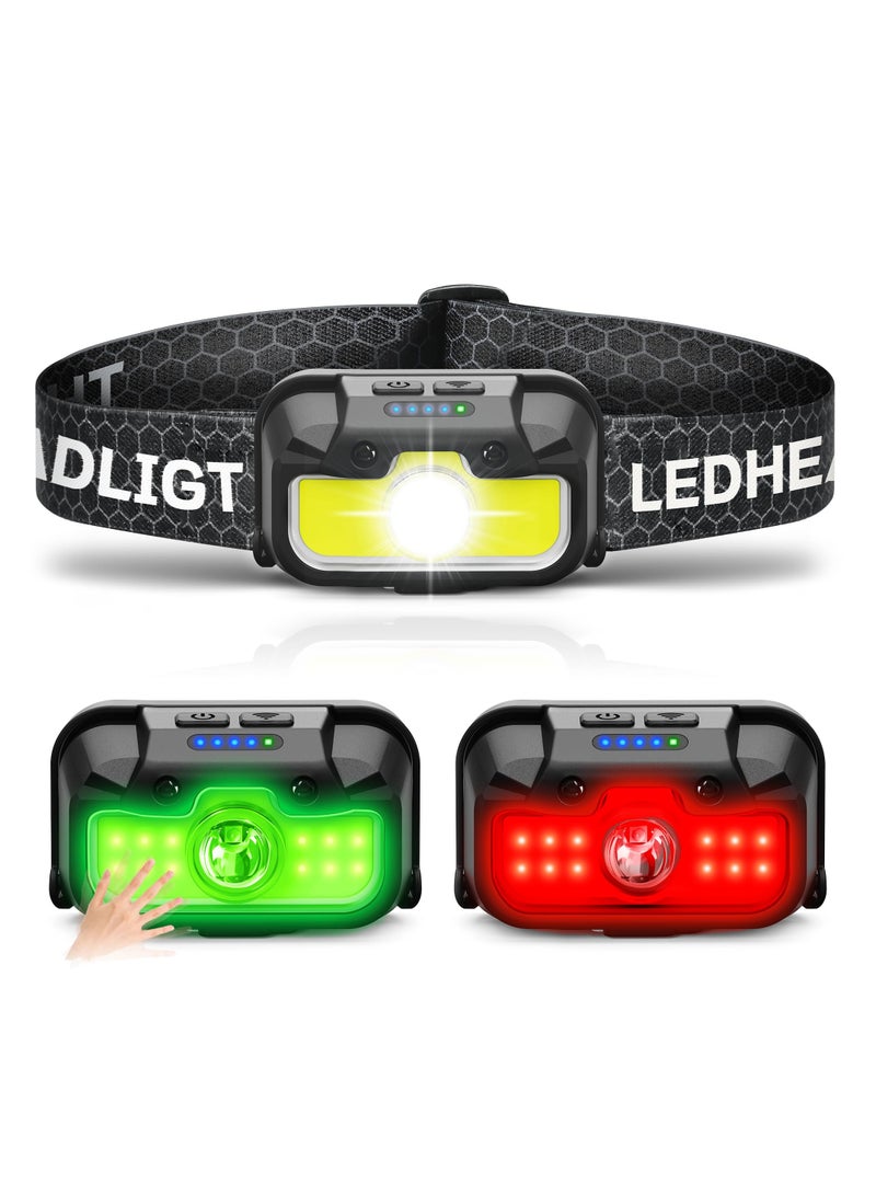 SYOSI 1300 Lumen Rechargeable Headlamp, Ultra Light, Bright with White, Red, Green Lights, 14 Adjustable Modes, Waterproof Motion Sensor Headlight for Camping, Running, Cycling, Hiking - Image 1