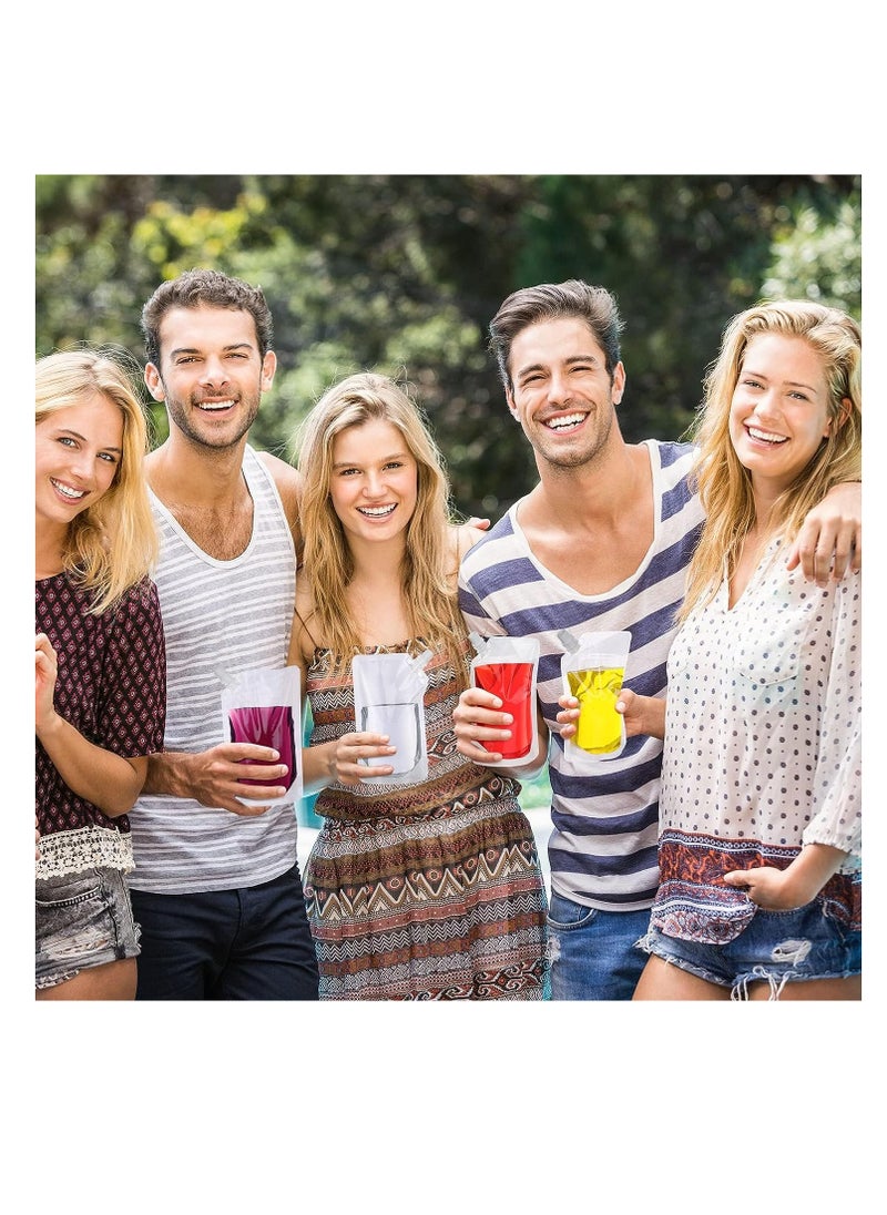 50 Pcs 16 Oz Reusable Plastic Flask Drink Pouches with Collapsible Funnel - Perfect for Travel, Parties, and More
