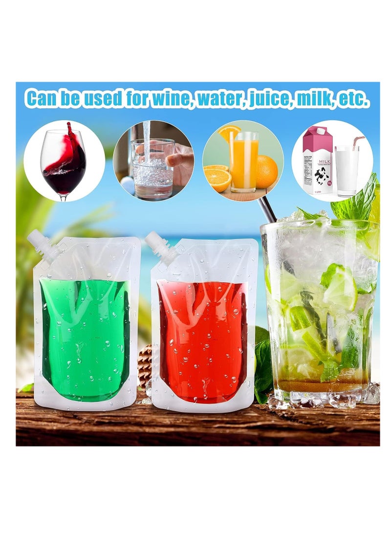 50 Pcs 16 Oz Reusable Plastic Flask Drink Pouches with Collapsible Funnel - Perfect for Travel, Parties, and More