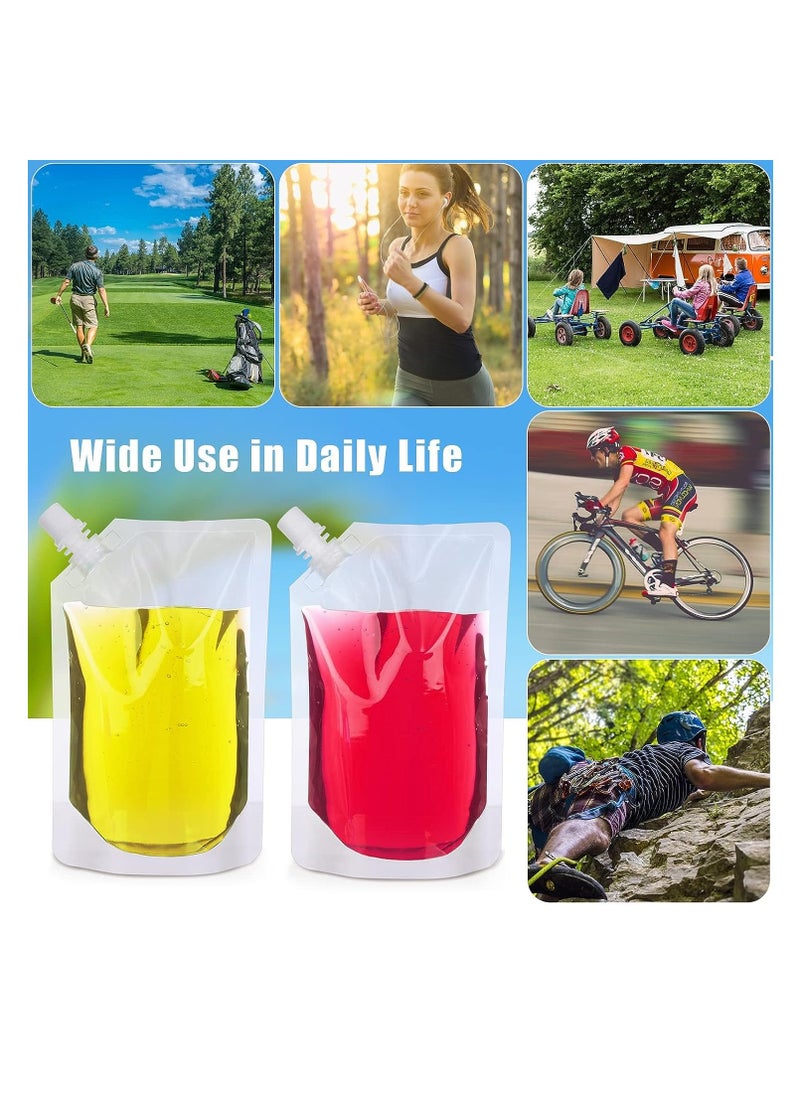 50 Pcs 16 Oz Reusable Plastic Flask Drink Pouches with Collapsible Funnel - Perfect for Travel, Parties, and More