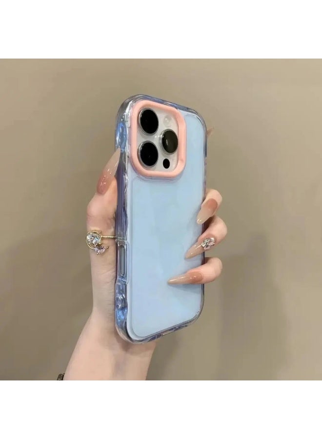 NIBEMINENT Bubble Jelly Protective TPU Case Cover For iPhone 16 Pro Max, Blue Shell Pink Frame