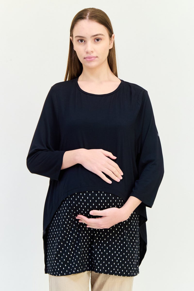 Blooming Marvelous بلوزة حوامل بأكمام 3/4 وياقة دائرية بطبعة متعددة الألوان - Image 1