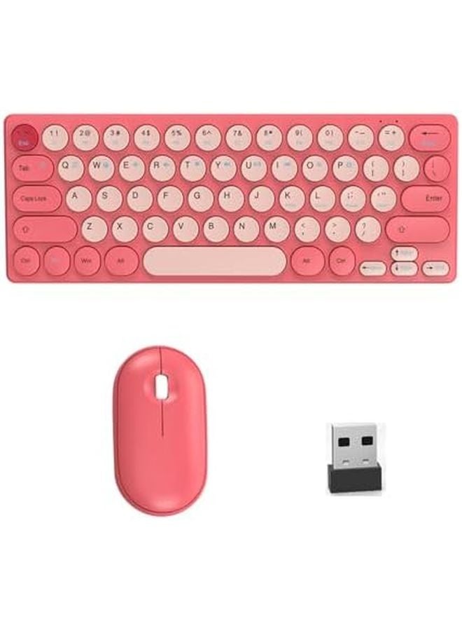 Pink Retro Round Keycap Keyboard 2.4G Silent Wireless Long Battery For Home Office - Image 4