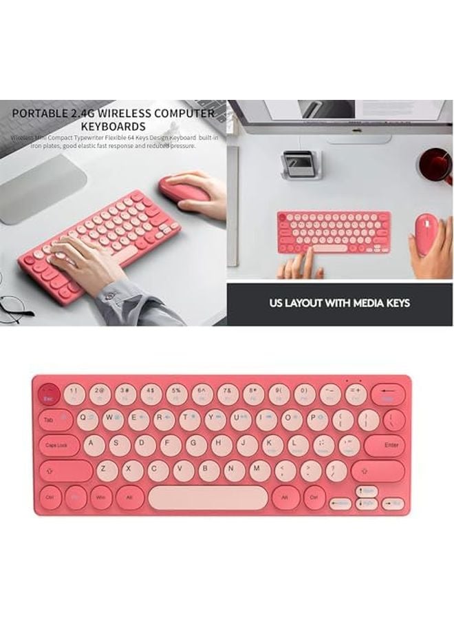 Pink Retro Round Keycap Keyboard 2.4G Silent Wireless Long Battery For Home Office - Image 3