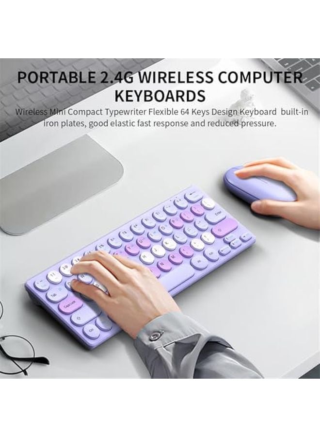 Pink Retro Round Keycap Keyboard 2.4G Silent Wireless Long Battery For Home Office - Image 5