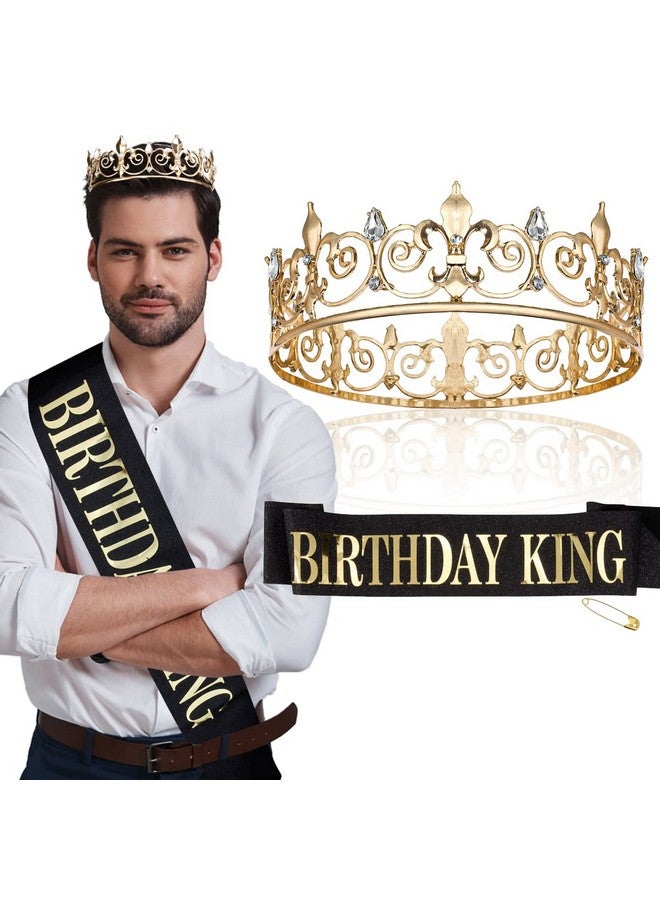 Hapdoo Happy Birthday Decorations for Men, Birthday King Crown and Birthday Sash for Men, Men Birthday Decorations, Birthday Crown for Men Black and Gold - Image 1