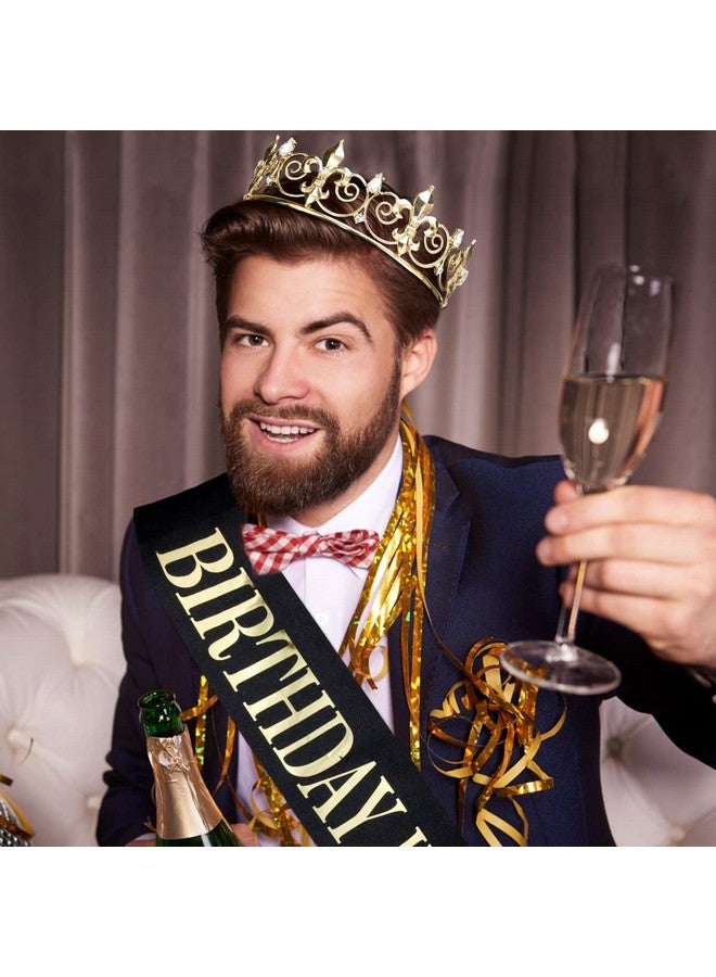 Hapdoo Happy Birthday Decorations for Men, Birthday King Crown and Birthday Sash for Men, Men Birthday Decorations, Birthday Crown for Men Black and Gold - Image 2
