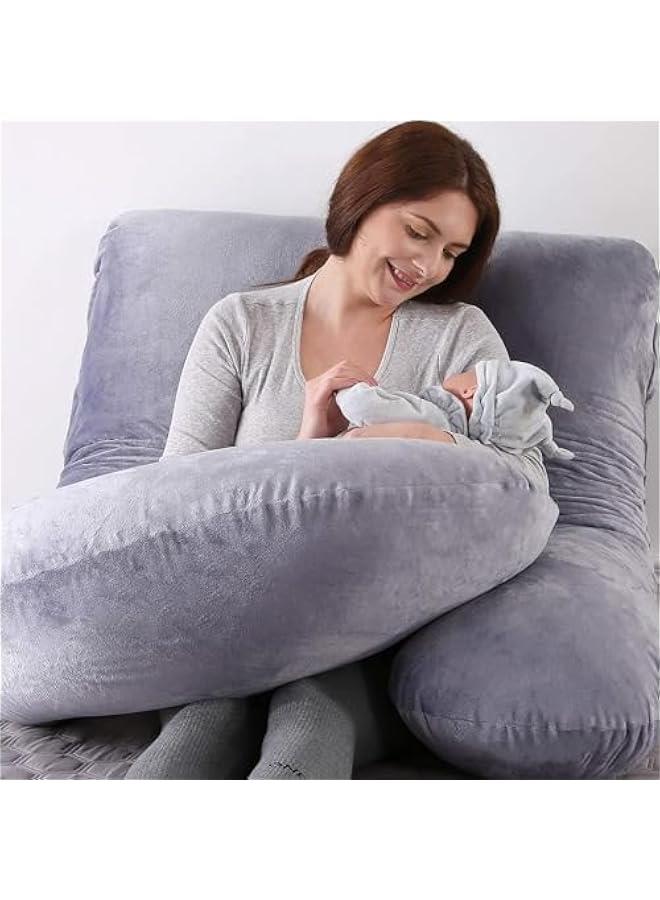 Pregnancy Pillow, U-Shape Full Body Pillow, Pregnancy Pillows for Sleeping, Crystal Velvet with Removable Cover, Full Body Pillows Support for Adults, Maternity Pillow and Pregnancy Must Haves - Image 4
