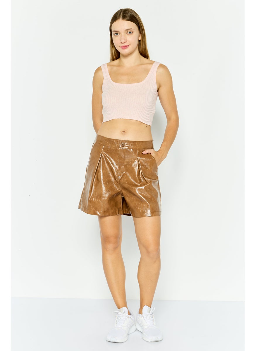 Women Textured Leather Basic Shorts, Brown - pzsku/Z031DE9DB27D889907FC6Z/45/_/1737641989/2a79059d-b1a7-42a1-8124-dae18f0bffd3