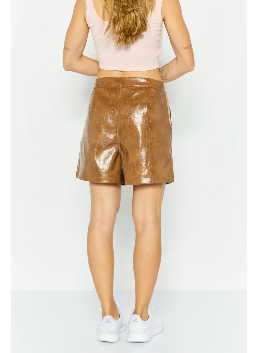 Women Textured Leather Basic Shorts, Brown - pzsku/Z031DE9DB27D889907FC6Z/45/_/1739715531/f6c31179-54bb-4525-8c67-f8db0fc569c6