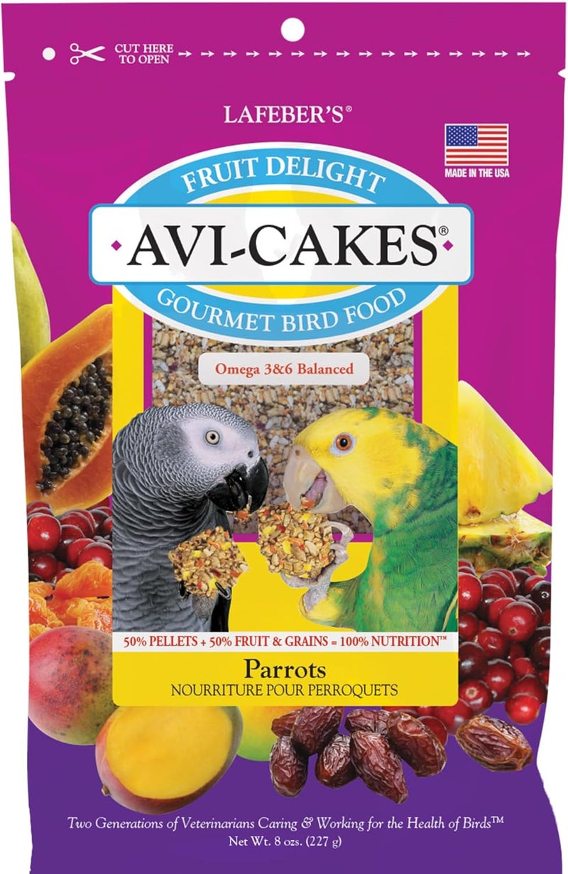 ليفبير طعام الطيور LAFEBER’S Fruit Delight Avi-Cakes، مصنوع من مكونات غير معدلة وراثيًا ومن الدرجة الصالحة للاستخدام البشري، للببغاوات (عبوة واحدة بوزن 8 أونصات) - Image 1