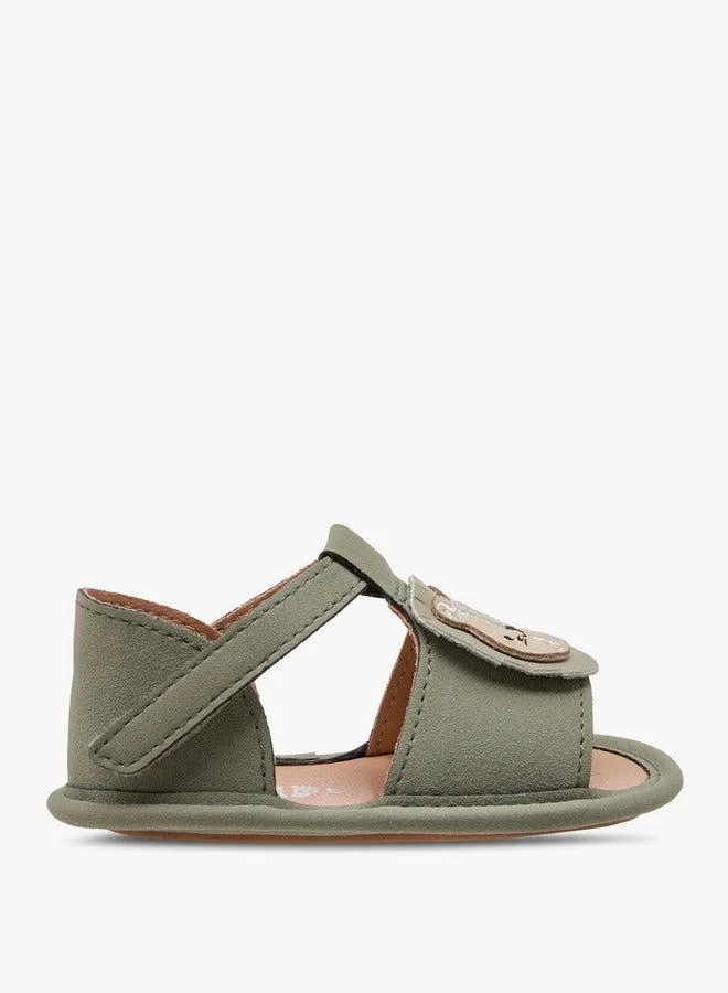 Barefeet Bear Applique Booties with Hook and Loop Closure